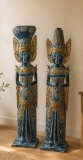 Set de 2 superbe sculpturi asiatice din lemn masiv de dimensiuni mari