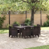 vidaXL Set de masă pentru grădină 7 pcs Maro Ratan Polt