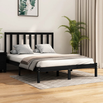 Cadru de pat dublu, negru, 135x190 cm, lemn masiv de pin GartenMobel Dekor foto