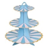 Suport etajat pentru prajituri, 3 niveluri, albastru si auriu, 32 cm, CMCLASS