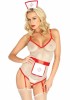 Costum Asistenta Sexy, Alb Cu Rosu, Marime Universala, Leg Avenue