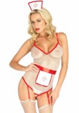 Costum Asistenta Sexy, Alb Cu Rosu, Marime Universala