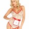 Costum Asistenta Sexy, Alb Cu Rosu, Marime Universala