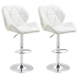 Set 2 scaune de bucatarie/bar, Avery, rotative, piele, alb si argintiu, 51.5x57.5x93-114.5 cm