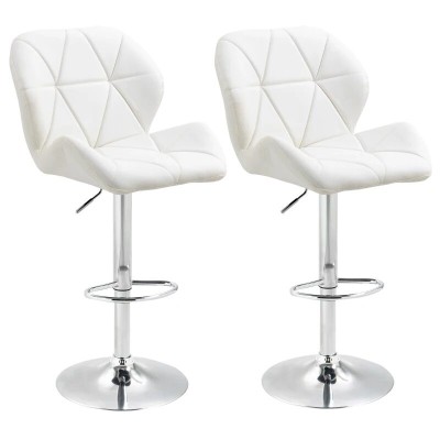 Set 2 scaune de bucatarie/bar, Avery, rotative, piele, alb si argintiu, 51.5x57.5x93-114.5 cm foto