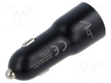 Alimentator USB ART 12-24V cu USB A și USB C pentru brichetă auto, 38W, negru