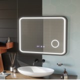 Oglinda LED Touch Bernd Sistem Dezaburire, Ceas si Temperatura 80x60 cm Rama Negru Brushed Lupa Cosmetica ModernLight Concept