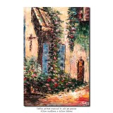 Tablou pictat manual, Alee cu flori, 90x60cm ulei pe panza in cutit efect 3D, gata de expus pe perete