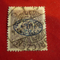 Timbru 2 fill.violet - supratipar Zona Ocup.Romania oval albastru 1919,stampilat
