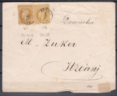 ROMANIA 1872/1876 LP 38 c REGELE CAROL I EMISIUNEA PARIS 5 BANI BRUN GALBEN H.GALBUIE+5 BANI OLIV BRUN BUCURESTI I/PLIC CIRCULAT 1878 BRAILA- ITCANI