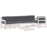 Set mobilier relaxare gradina&amp;perne 6 piese alb lemn masiv pin