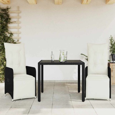 Gossi set bistro de gradina cu perne, 3 piese, negru, poliratan foto