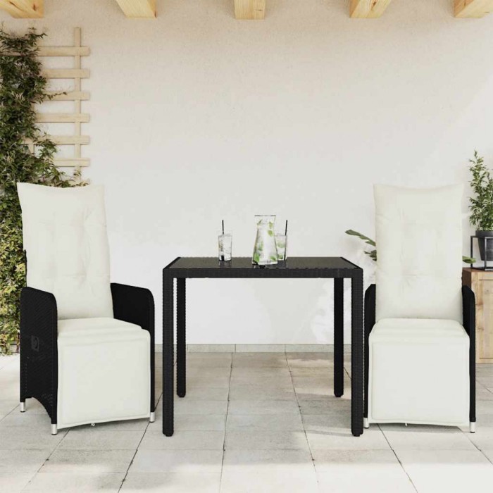Gossi set bistro de gradina cu perne, 3 piese, negru, poliratan