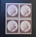 Germania (Deutsches Reich 1941) Bloc de 4 Timbre (Quatre-Bloc) "150. Wolfgang Amadeus Mozart" (4 x 6+4Pf Violet-Purpuriu, MINT / Neștampilat) CLK1
