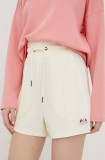 Fila pantaloni scurti femei, culoarea bej, neted, high waist