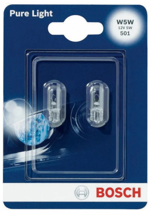 Set Becuri Auto W5W Bosch Pure Light, 12V, 5W, 2 buc