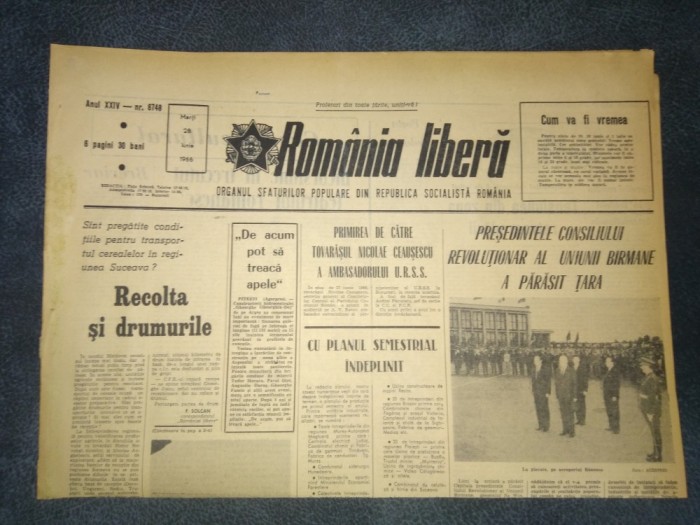 ZIARUL ROMANIA LIBERA 28 IUNIE 1966