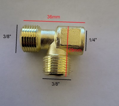 Ramificatie tip T din alama ptr. compresor 3/8&amp;quot; - 3/8&amp;quot; - 1/4&amp;quot; NR.1150 foto