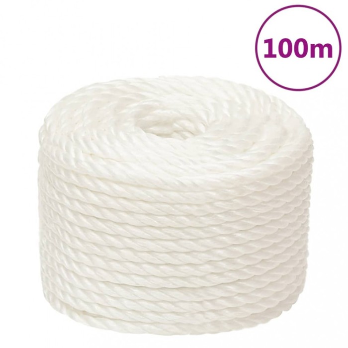vidaXL Fr&acirc;nghie de lucru, alb, 16 mm, 100 m, polipropilenă