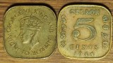 Cumpara ieftin Ceylon - set de colectie colonial exotic - 5 cents 1942 &amp;1944 -George VI - patrate - ambele variante (subtire + groasa)