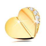 Pandantiv din aur galben de 14K - inimă lucioasă, &icirc;ndoită, contur transparent din zirconii
