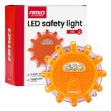 Lampa de avertizare de urgenta cu functie lanterna AMiO, 12 LED rosu + 3 SMD, 9 moduri, 3xAAA/R03, 3.6 V, magnet, carlig pliabil, vizibilitate 1,6