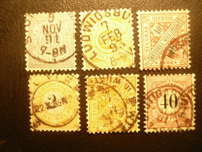 6 Timbre Cifra Taxe Wurtemberg , 1875-1902 ,stampilate
