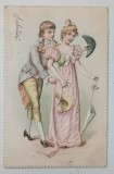 CUPLU IN COSTUME DE EPOCA , CARTE POSTALA EMBOSATA , POLICROMA, CLASICA , DATATA 1902