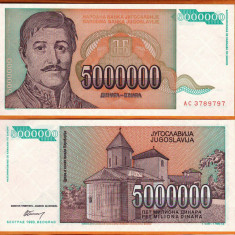 !!! IUGOSLAVIA - 5.000.000 DINARI 1993 - P 132 - UNC
