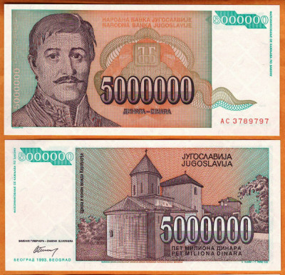 !!! IUGOSLAVIA - 5.000.000 DINARI 1993 - P 132 - UNC foto