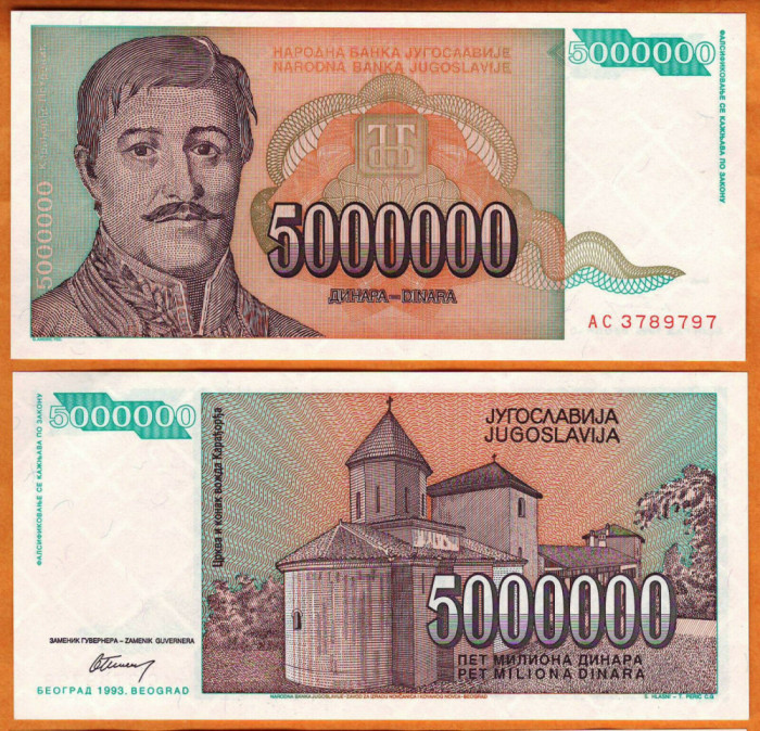 !!! IUGOSLAVIA - 5.000.000 DINARI 1993 - P 132 - UNC