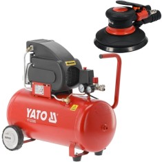 Yato YT-23305 + YT-09739 - Compresor cu ulei 1500 W 50 l 200 l/min 8 bar + Slefuitor cu excentric pneumatic 150 mm 6.3 bar 84 l/min