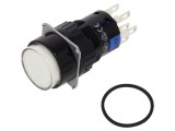 Comutator cu apăsare, 2 poziții, LED alb, IP65, &Oslash;16 mm