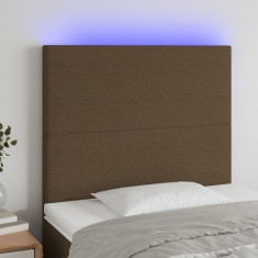 vidaXL Tăblie de pat cu LED, maro închis, 90x5x118/128 cm, textil
