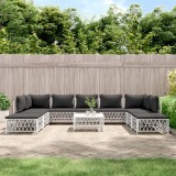 vidaXL Set mobilier de grădină, 10 piese, cu perne, alb, oțel 3186926