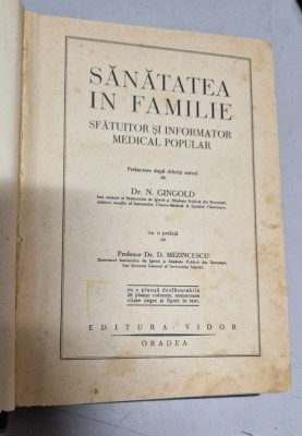 Sanatatea in familie - Sfatuitor si informator medical popular - N. Gingold 1935 foto