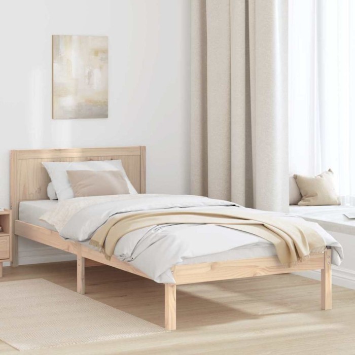vidaXL Cadru de pat din pin single Natural Lemn masiv de pin 90 x 200 cm