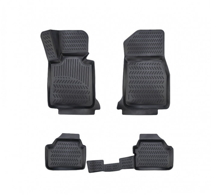 Set Covorase Auto din Cauciuc Dedicate BMW Seria 1 E87 2004-2010 Forma Tavita, 4 bucati, Negru