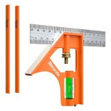 Set 3 piese, echer combinat si 2 creioane de dulgher Mecurate, 15.2 cm, otel, lemn, portocaliu