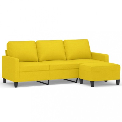 Canapea cu 3 locuri si taburet, galben deschis, 180 cm, textil foto