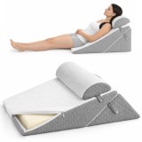 Husa de Schimb pentru Set 3 Perne Ortopedice Reglabile Linomag&reg;, Forma de Pana 10 in 1, Fete de Perna Detasabile si Lavabile, Alb/Gri Plumb