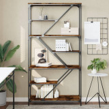VidaXL Bibliotecă, stejar fumuriu, 91x36x176 cm, lemn prelucrat/oțel