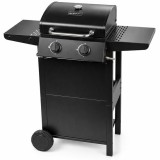 Cumpara ieftin Gratar gradina, grill dreptunghiular, cu gaz, 2 arzatoare, cu roti, capac, rafturi, 96x50x100 cm, BBQ Andora