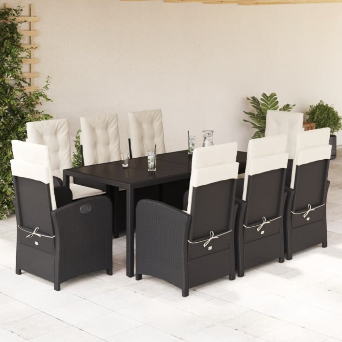 vidaXL Set mobilier de grădină cu perne, 9 piese, negru, poliratan 3212202