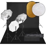 vidaXL Kit studio foto cu set de lumini, fundal și reflector 3094722