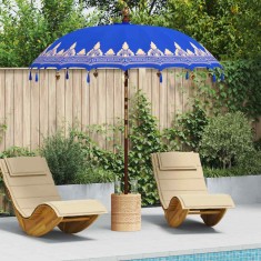 Parasol Balinez albastru 210-220 cm Bumbac, lemn masiv
