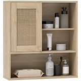 HOMCOM Armoire murale, mobilier suspensie baie cu ușă glisantă din răchită și rafturi deschise, lemn natural | Aosom Romania