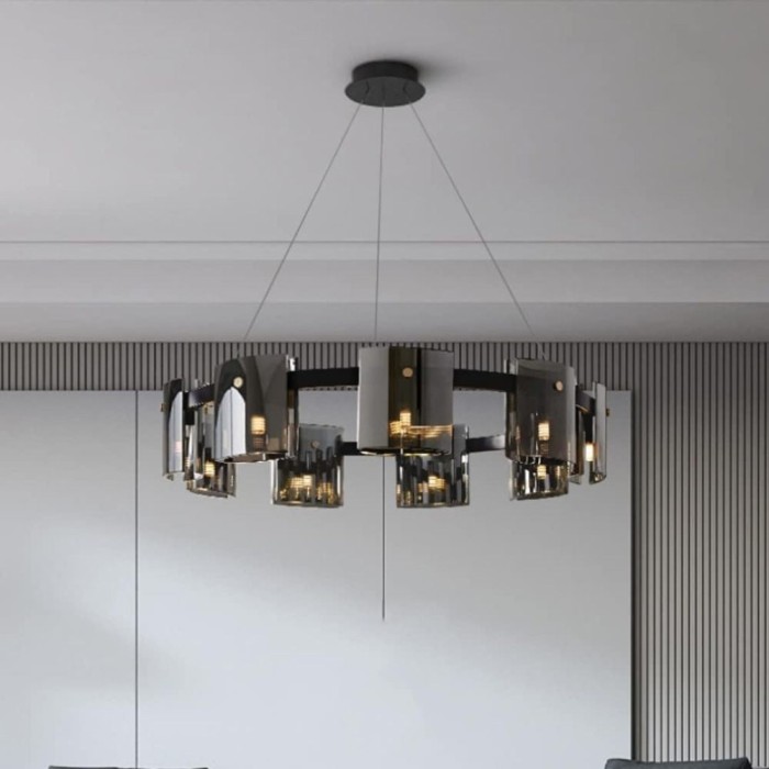 Candelabru Modern, REQUIEM Largo, 8xG9, Diametru 80cm, Negru, Inaltime Reglabila