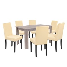 Leziter Set de masa Leon 6 1 stejar York-bej Mobalis Homvera