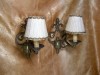 Set 2 Aplice Bronz Napoleon III, Antichitati Franta, Stil Baroc Victorian, Abajur Dantela Aurit, 30cm